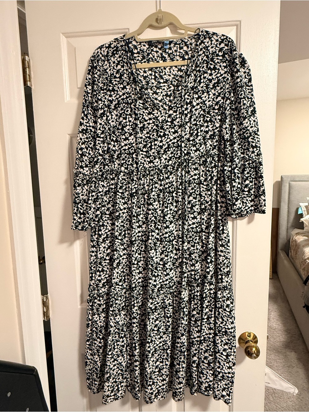 Zara Black and White Floral Tiered Maxi Dress